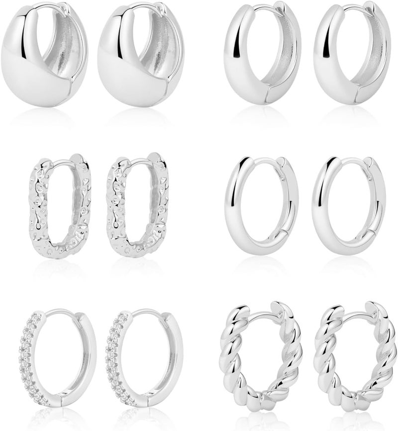 MIDEEO Gold/Sliver Chunky Hoop Earrings Set for Women, 14K Gold Plated Twisted Huggie Hoop Earring Hypoallergenic Thick Open Lightweight Chunky Hoop Earrings Jewelry for Gifts - Image 1